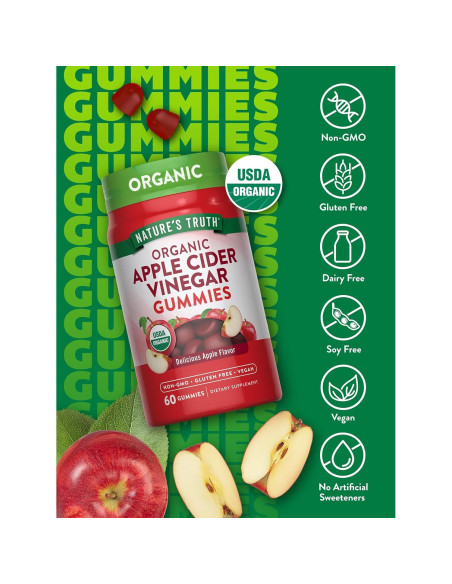 Gomitas de Vinagre de Sidra de Manzana Orgánico Nature's Truth 60 Unidades Gomitas de Vinagre de Sidra de Manzana Orgánico Nature's Truth 60 Unidades