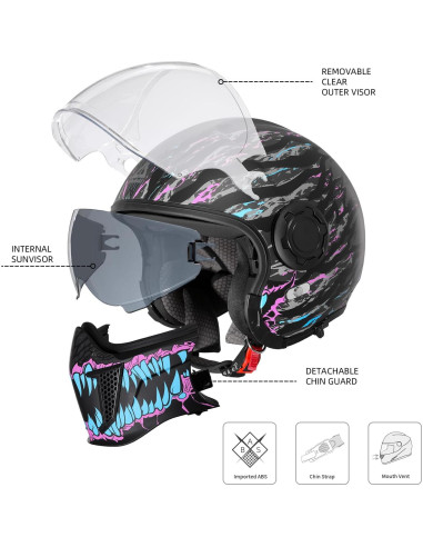 Casco de Motocicleta TRIANGLE OP12A Doble Visor XXL Azul