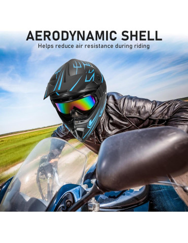 Casco Motocross Yesmotor 225 Azul XL con Guantes y Gafas