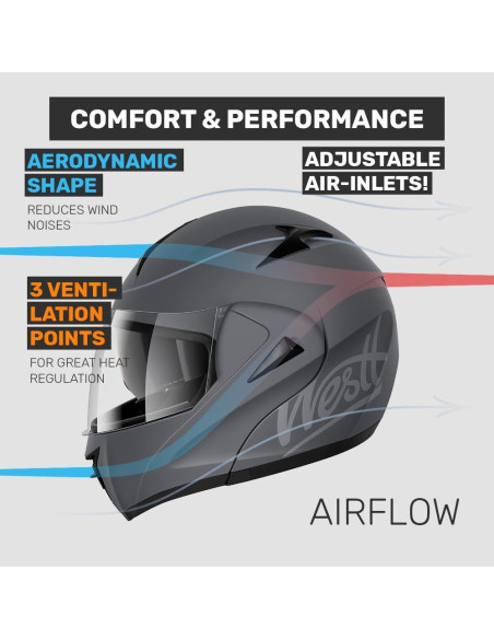 Casco Modular Westt Torque Doble Visera Adulto Gris Casco Modular Westt Torque Doble Visera Adulto Gris