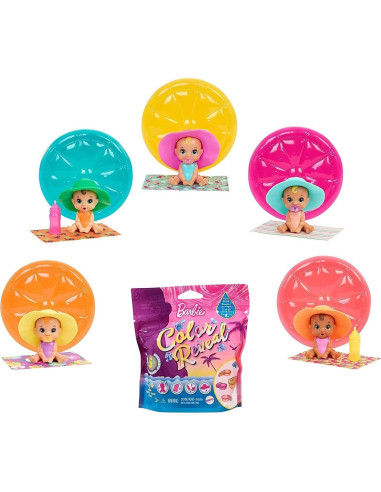 Muñeca Barbie Color Reveal Bebé 5 Sorpresas Arena y Sol - 3 Bolsas
