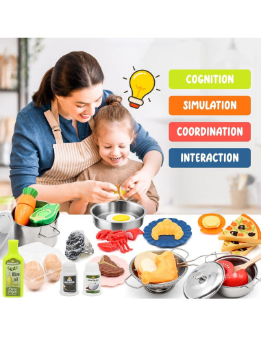 Juego de Cocina de Juguete Hohosunlar 38 Piezas Acero Inoxidable