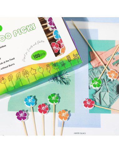 Palillos de Cóctel Crafterlife Hibisco Hawaiano 100 Pzas