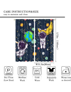 Cortinas Blackout Astronauta Llylumty 80x183cm 2 Paneles 2