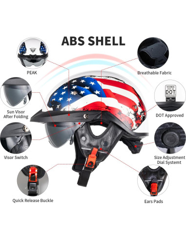 Casco de Media Cara VCOROS VHF04 con Visera Solar S