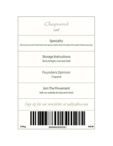 Té Herbal Orgánico Hojas de Chaparral Valley of Tea 199.5g