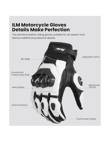 Guantes de motocicleta ILM GRC01 de cuero transpirables XL