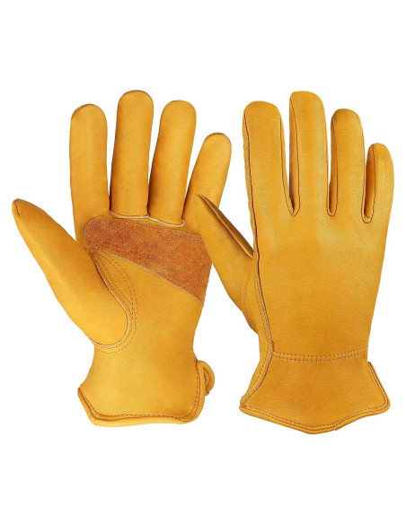 Guantes de trabajo OZERO de cuero vaca con muñeca elástica Guantes de trabajo OZERO de cuero vaca con muñeca elástica