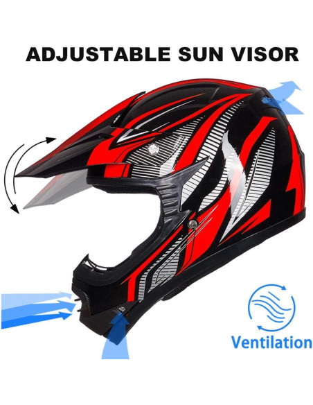 Casco ATV Niños ILM Juventud-M Rojo Plata con Gafas y Guantes Casco ATV Niños ILM Juventud-M Rojo Plata con Gafas y Guantes