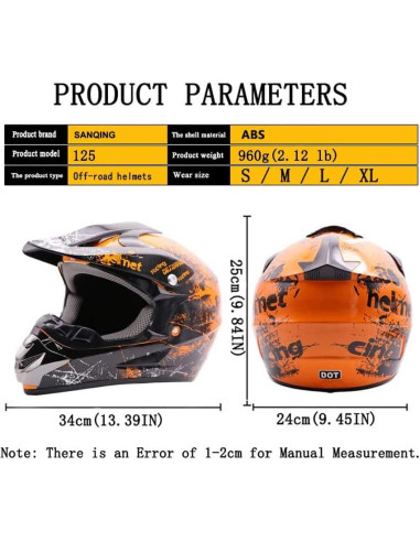 Casco de Motocross SanQing Naranja Mediano para Niños