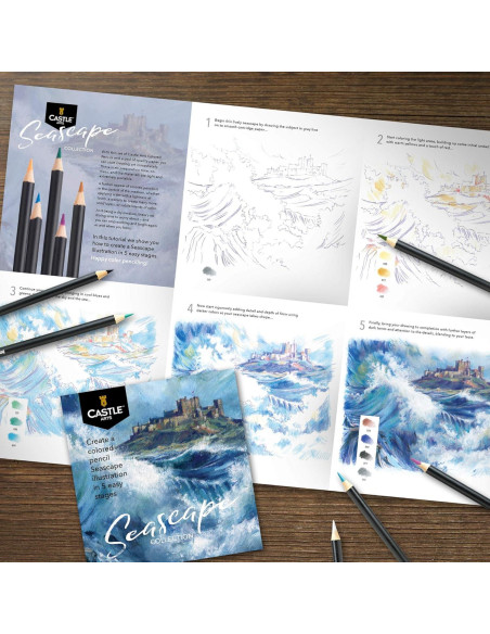 Conjunto de 24 Lápices de Colores Castle Art Seascape Conjunto de 24 Lápices de Colores Castle Art Seascape