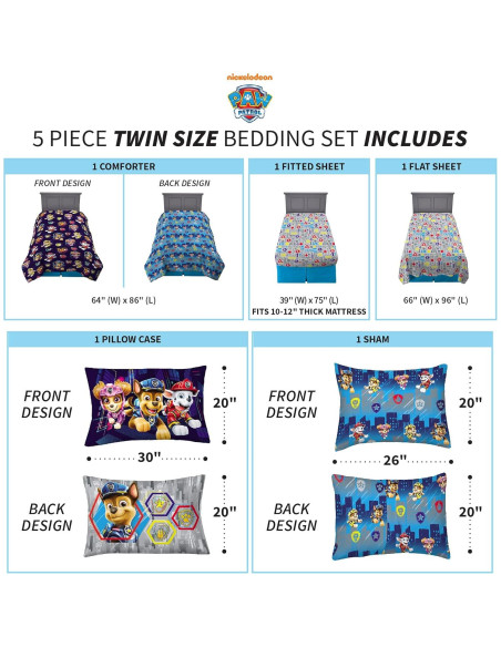 Juego de Ropa de Cama Franco Paw Patrol 5 Piezas Twin Juego de Ropa de Cama Franco Paw Patrol 5 Piezas Twin