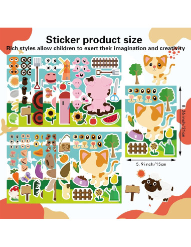 24 Hojas de Pegatinas de Animales de Granja DUJAA