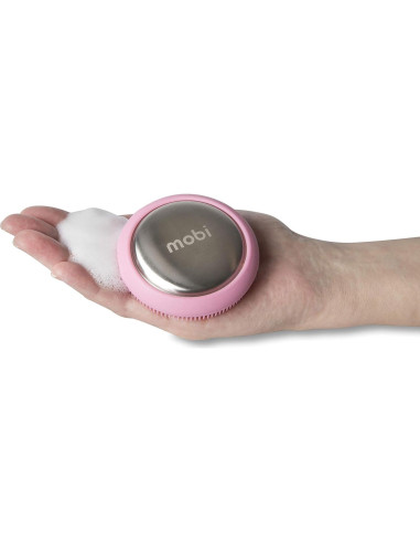 Barra de Jabón Acero Inoxidable y Cepillo Silicona Mobi Rosa