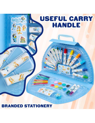Kit de Dibujo Bluey 120 Piezas Estuche Azul Media Luna