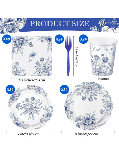 Vajilla Desechable 144 Piezas Kochorie Flores Azules