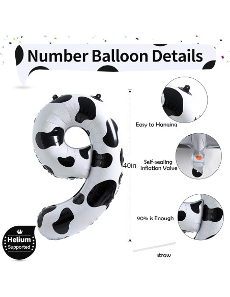 Globo Número 9 101,6 cm de Vaca para Cumpleaños Niños Globo Número 9 101,6 cm de Vaca para Cumpleaños Niños