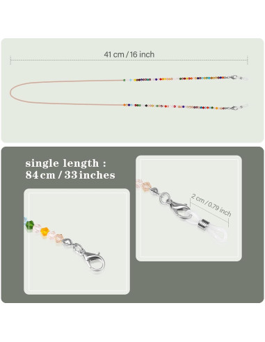 Cadenas de Gafas Fintie 3 Pcs con Cuentas Coloridas 84 cm