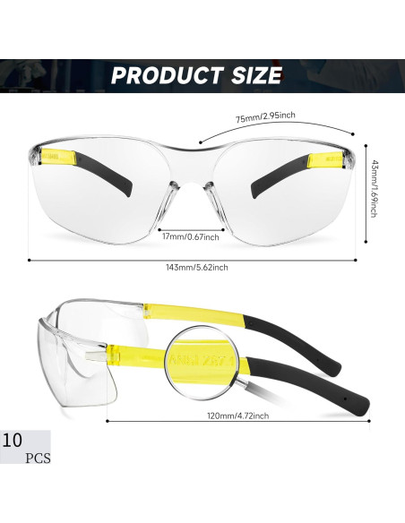 Paquete de 10 Gafas de Seguridad Transparentes ANSI Z87.1 Paquete de 10 Gafas de Seguridad Transparentes ANSI Z87.1