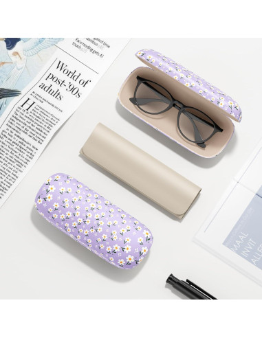 Estuche para Gafas Duras PU Margarita Púrpura Unisex