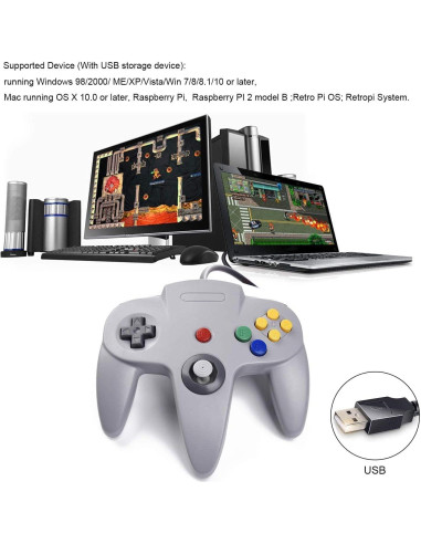 Paquete 2 Controladores USB N64 miadore para PC y Raspberry Pi