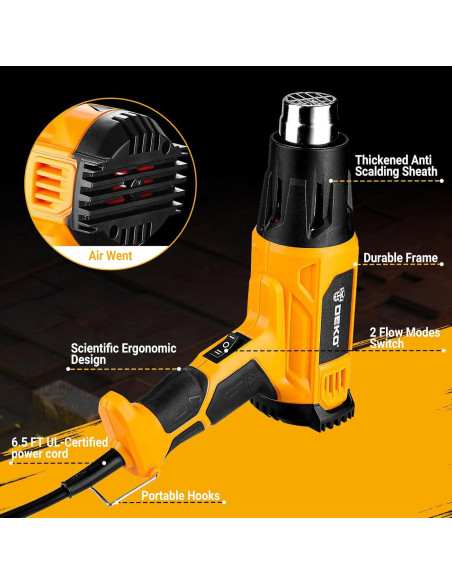 Pistola de Calor DEKOPRO 1500W con 4 Boquillas y Control T Pistola de Calor DEKOPRO 1500W con 4 Boquillas y Control T