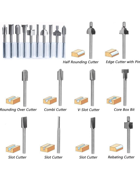 Juego de 10 Bits de Router HSS Wolfride 3mm Titanio Juego de 10 Bits de Router HSS Wolfride 3mm Titanio