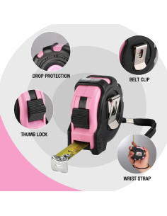 Cinta Métrica WORKPRO 5m Rosa, Retráctil con Bloqueo 2
