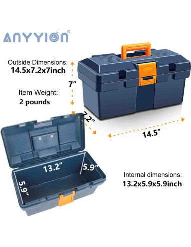 Caja de Herramientas Anyyion 14 Pulgadas Azul Cerrable