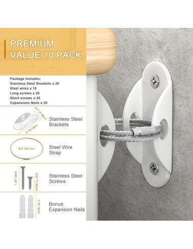 Anclajes para Muebles Seguridad Infantil 10 Piezas 181 kg