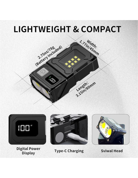 Linterna LED WARSUN DC08 Recargable 800 Lúmenes Magnética Linterna LED WARSUN DC08 Recargable 800 Lúmenes Magnética