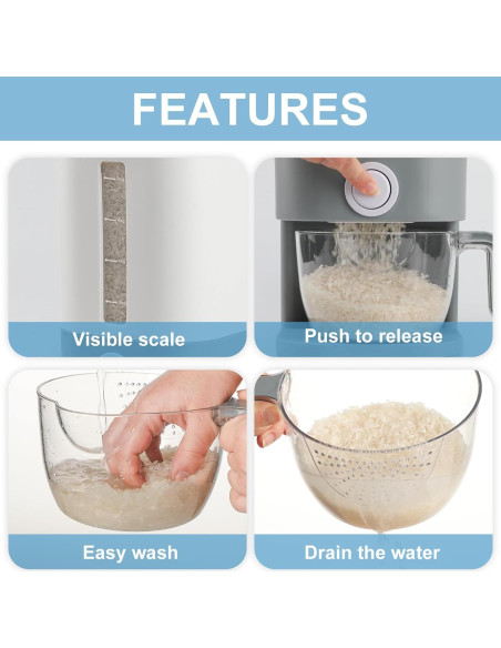 Dispensador de Arroz YENXIKU 25 lbs Hermético con Medidor Dispensador de Arroz YENXIKU 25 lbs Hermético con Medidor