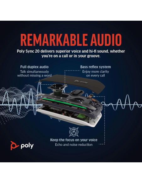 Altavoz Bluetooth Poly Sync 20 USB-C - 20h Batería - IP64 Altavoz Bluetooth Poly Sync 20 USB-C - 20h Batería - IP64