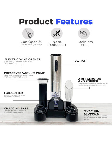 Juego de Abridor de Vino Eléctrico BIYADI 6 en 1 Accesorios