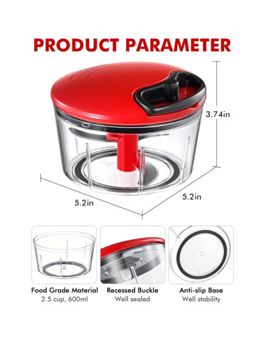 Picador de Alimentos Manual GDL 2.5 Tazas Acero Inoxidable