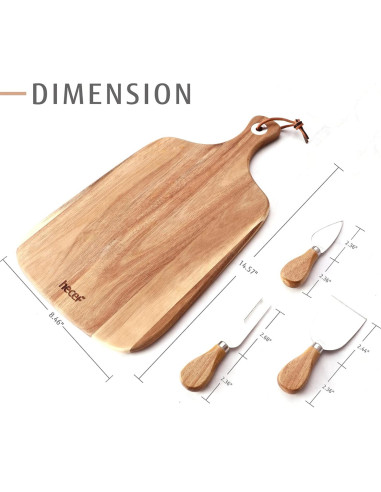 Tabla de Queso de Madera Acacia Hecef 37x21.5cm con 4 Cuchillos
