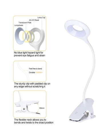 Luz de lectura ámbar recargable Flowlamp con 5 brillos