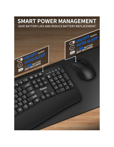 Combo Teclado y Ratón Inalámbrico RECCAZR Ergonómico Negro