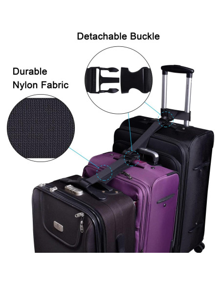 Correas de Equipaje Ajustables Wisdompro 2 Pcs Nylon Negro Correas de Equipaje Ajustables Wisdompro 2 Pcs Nylon Negro