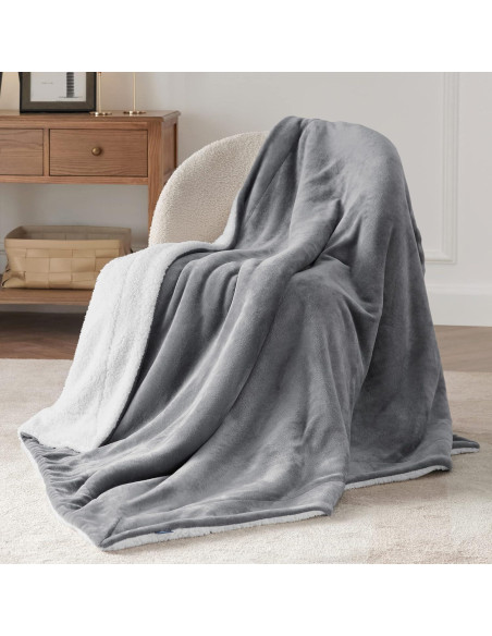Manta Sherpa Bedsure Individual Gris 152x203 cm Suave Manta Sherpa Bedsure Individual Gris 152x203 cm Suave
