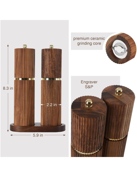 Juego de Molinillos de Sal y Pimienta UNIOVC Madera 21 cm Juego de Molinillos de Sal y Pimienta UNIOVC Madera 21 cm