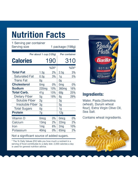 Pasta Lista Barilla Rotini 198 g - Cocida en 60 Segundos Pasta Lista Barilla Rotini 198 g - Cocida en 60 Segundos