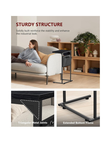 Mesa lateral en forma de C Vantic, roble ennegrecido 71 cm