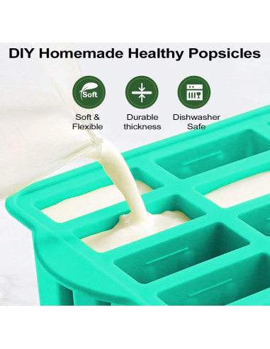 Moldes de Popsicle de Silicona Elecphbo 12 Cavidades Verde