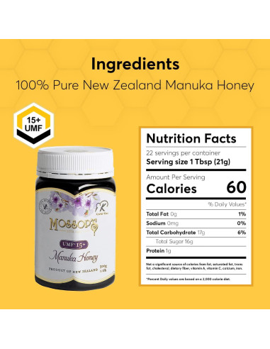 Miel de Manuka Cruda PRI Mossop UMF 15+ 500g Nueva Zelanda