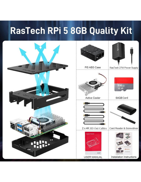 Kit Raspberry Pi 5 8GB Vemico con Enfriador y Fuente 27W Kit Raspberry Pi 5 8GB Vemico con Enfriador y Fuente 27W