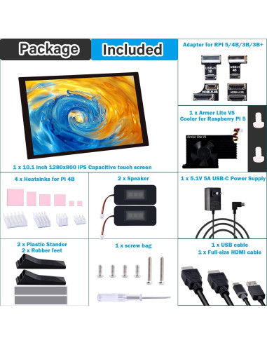 Pantalla Táctil Capacitiva 10.1" GeeekPi 1280x800 HDMI