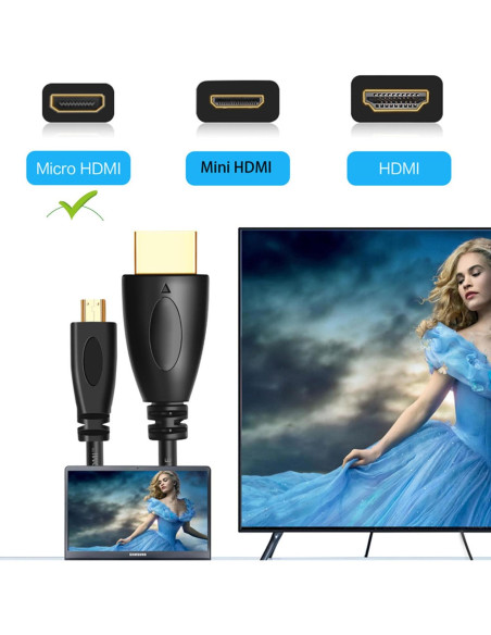 Cable Micro HDMI a HDMI 1.5m Tobysome para GoPro y Cámaras Cable Micro HDMI a HDMI 1.5m Tobysome para GoPro y Cámaras