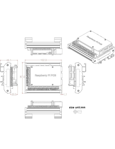 Módulo Adaptador Terminal Tornillo DIN para Raspberry Pi 1.2 Módulo Adaptador Terminal Tornillo DIN para Raspberry Pi 1.2