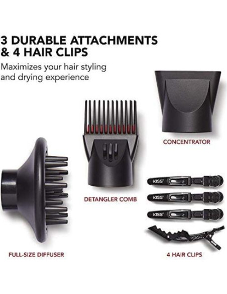 Secador de Pelo KISS Pro Cerámico 1875W con 7 Accesorios Secador de Pelo KISS Pro Cerámico 1875W con 7 Accesorios